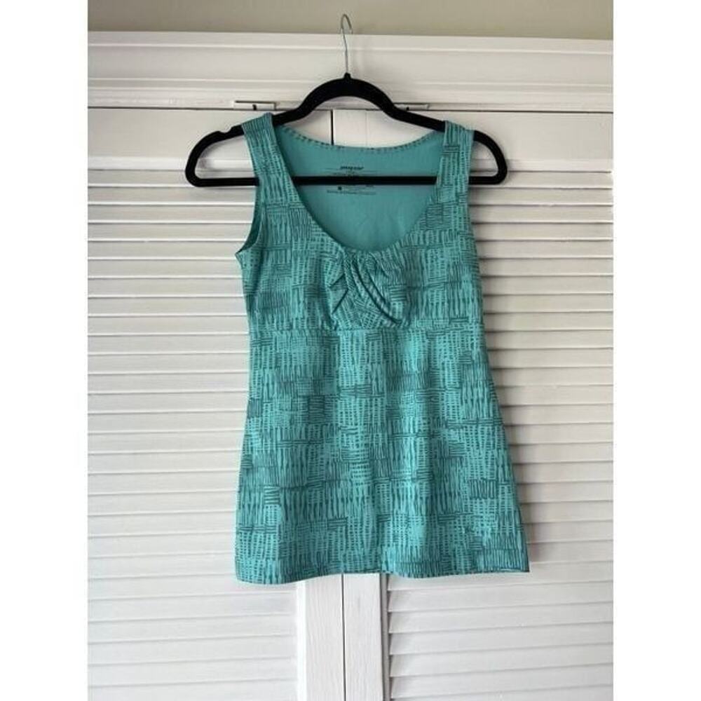 Patagonia Bandha Womens Tank Top XS Teal Graphic Ruched Athletic‎ Activewear